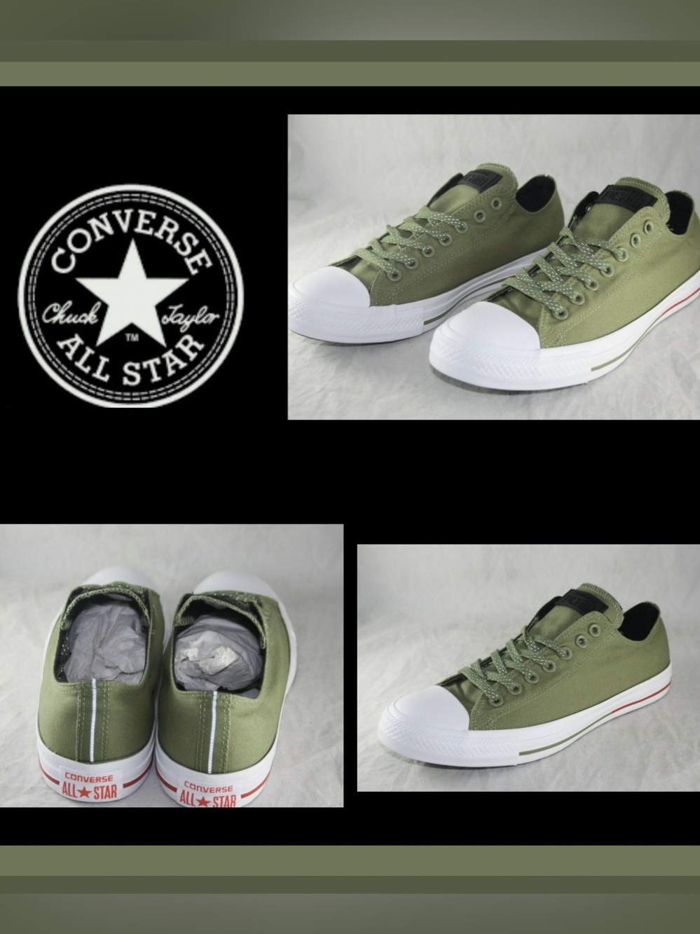 Chuck Taylor All-⭐️ Converse Canvas Shield Ox Fatigue Green/White/Signal Red Sz7